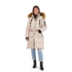 Canada Weather Gear Womens Beige Faux Fur Long Puffer Coat Outerwear